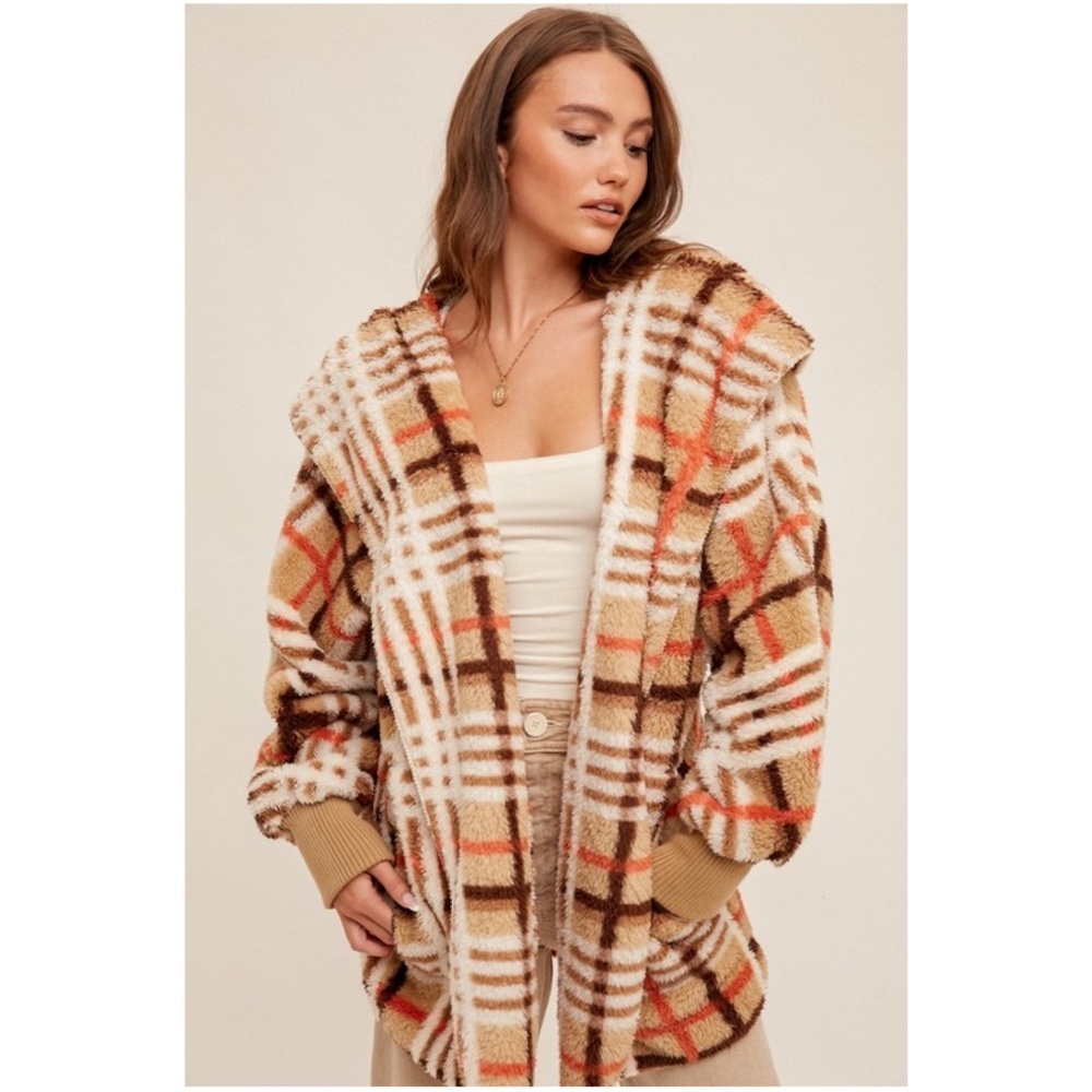 Hem & Thread Multicolor Plaid Teddy Jacket OS